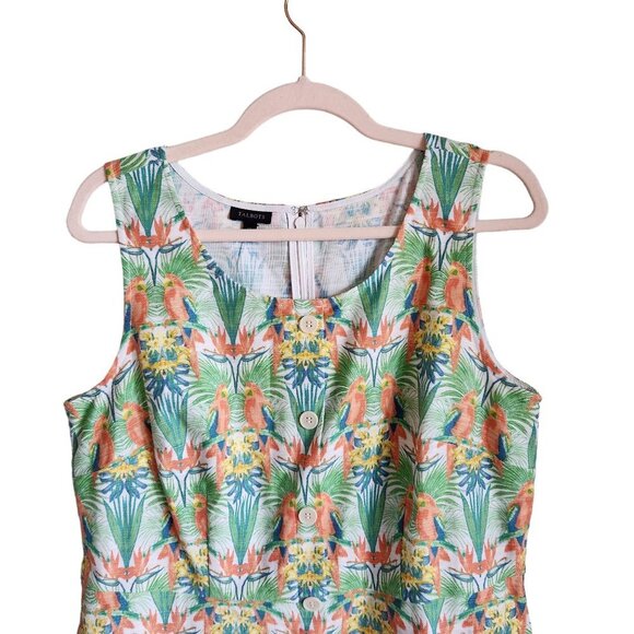 Talbots Dress 12 Green Multi Tropical Parrot Bird Floral Sleeveless Buttons NEW - Picture 2 of 11